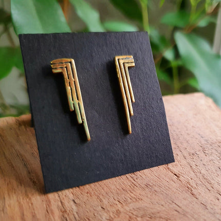 Contemporary Brass Minimalist Stud Earrings / Geometric Chic Ethnic Boho Bohemian Chic Gypsy Spiral Hippie Festival