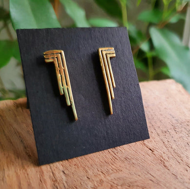 Contemporary Brass Minimalist Stud Earrings / Geometric Chic Ethnic Boho Bohemian Chic Gypsy Spiral Hippie Festival