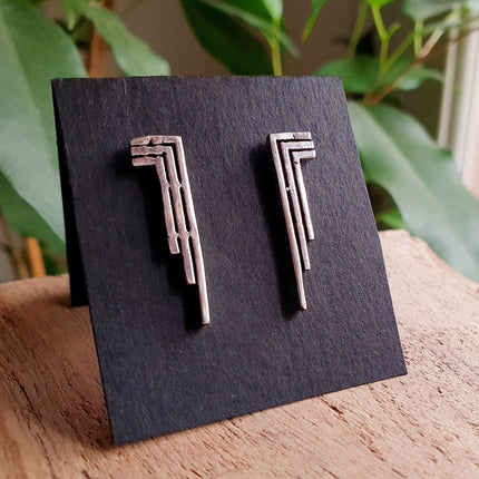 Contemporary Silver Minimalist Stud Earrings / Geometric Chic Ethnic Boho Bohemian Chic Gypsy Spiral Hippie Festival