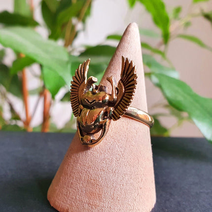 Gold Scarab Ring / Beetle Ring / Ancient Egypt / Brass / Ethnic / Geometric, rustic, yoga, hippie, gypsy, psy, boho, bohemian, festival