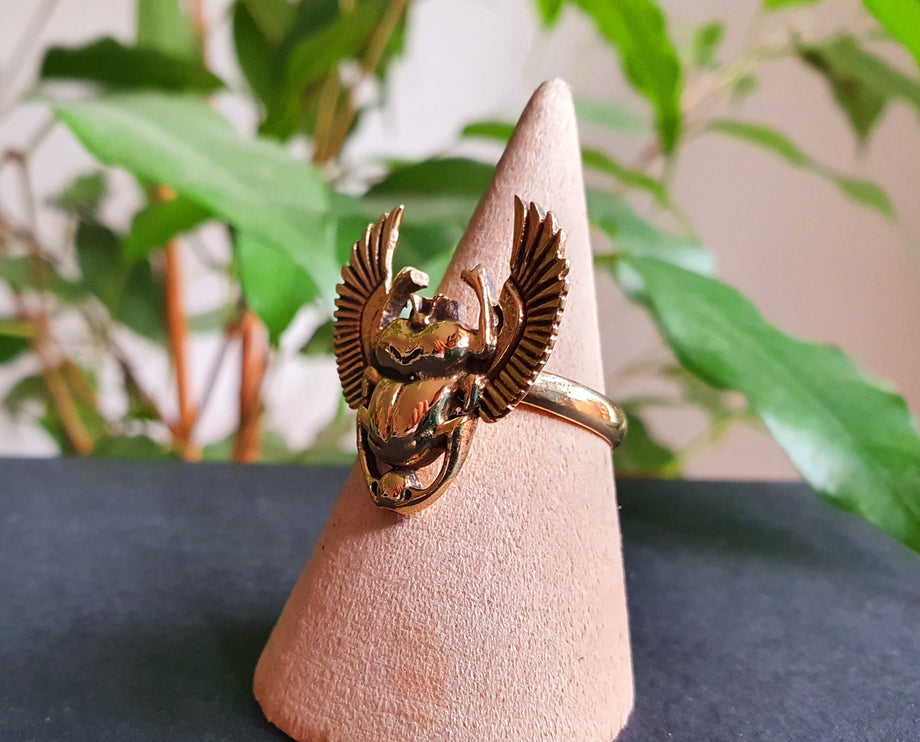 Gold Scarab Ring / Beetle Ring / Ancient Egypt / Brass / Ethnic / Geometric, rustic, yoga, hippie, gypsy, psy, boho, bohemian, festival