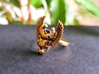 Gold Scarab Ring / Beetle Ring / Ancient Egypt / Brass