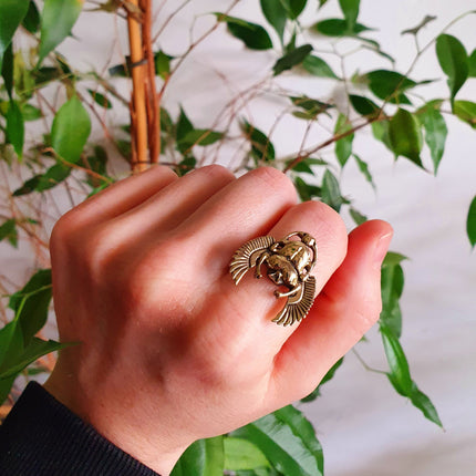 Gold Scarab Ring / Beetle Ring / Ancient Egypt / Brass / Ethnic / Geometric, rustic, yoga, hippie, gypsy, psy, boho, bohemian, festival