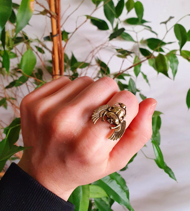 Gold Scarab Ring / Beetle Ring / Ancient Egypt / Brass / Ethnic / Geometric, rustic, yoga, hippie, gypsy, psy, boho, bohemian, festival