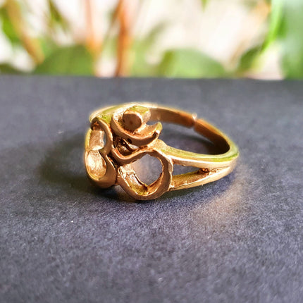 Gold Ohm Ring / Yoga / Om / Boho / Brass; Ethnic, Geometric, Small, Rustic, Yoga, Hippie, Gypsy, Pretty, Ssy, Boho, Bohemian, Festival