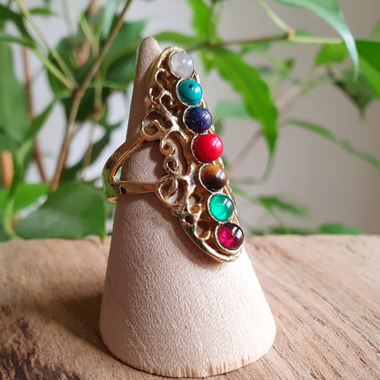 Seven Chakras Ring / 7 Chakras / Gold ring / Brass / Yoga / Reiki / Boho / Hippie / Rustic / Ethnic / Crystals / Third Eye / Illuminati