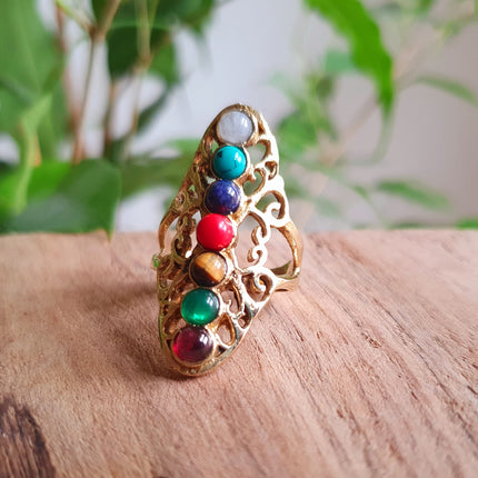 Seven Chakras Ring / 7 Chakras / Gold ring / Brass / Yoga / Reiki / Boho / Hippie / Rustic / Ethnic / Crystals / Third Eye / Illuminati