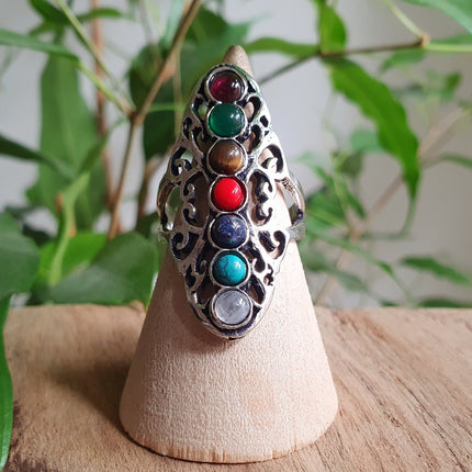 Seven Chakras Ring / 7 Chakras / Silver ring / Yoga / Reiki / Boho / Hippie / Rustic / Ethnic / Crystals / Third Eye / Illuminati