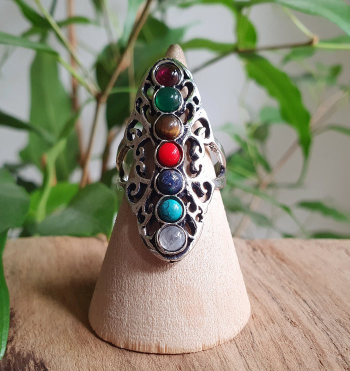 Seven Chakras Ring / 7 Chakras / Silver ring / Yoga / Reiki / Boho / Hippie / Rustic / Ethnic / Crystals / Third Eye / Illuminati