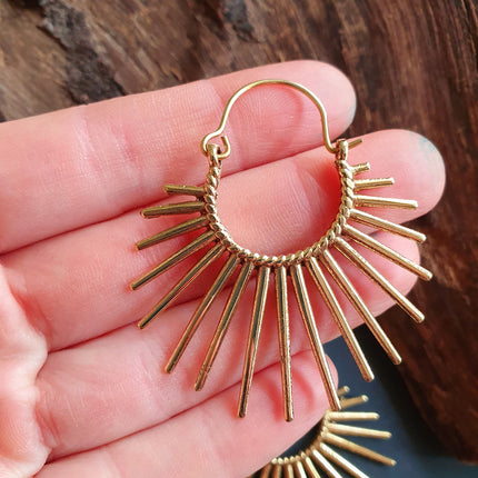 Large Sun Earrings / Gold / Brass / Hoops / Galaxy Boho Bohemian Geometric Yoga Ethnic Boho Rustic Chic Gypsy Spiral Hippie Tribal style