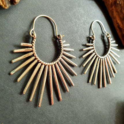 Large Sun Earrings / Silver / Brass / Hoops / Galaxy Boho Bohemian Geometric Yoga Ethnic Boho Rustic Chic Gypsy Spiral Hippie Tribal style