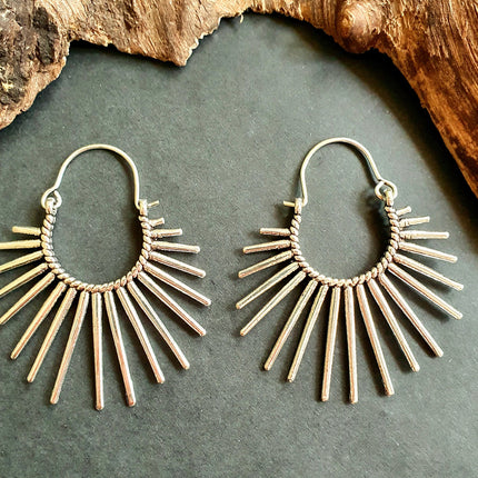 Large Sun Earrings / Silver / Brass / Hoops / Galaxy Boho Bohemian Geometric Yoga Ethnic Boho Rustic Chic Gypsy Spiral Hippie Tribal style