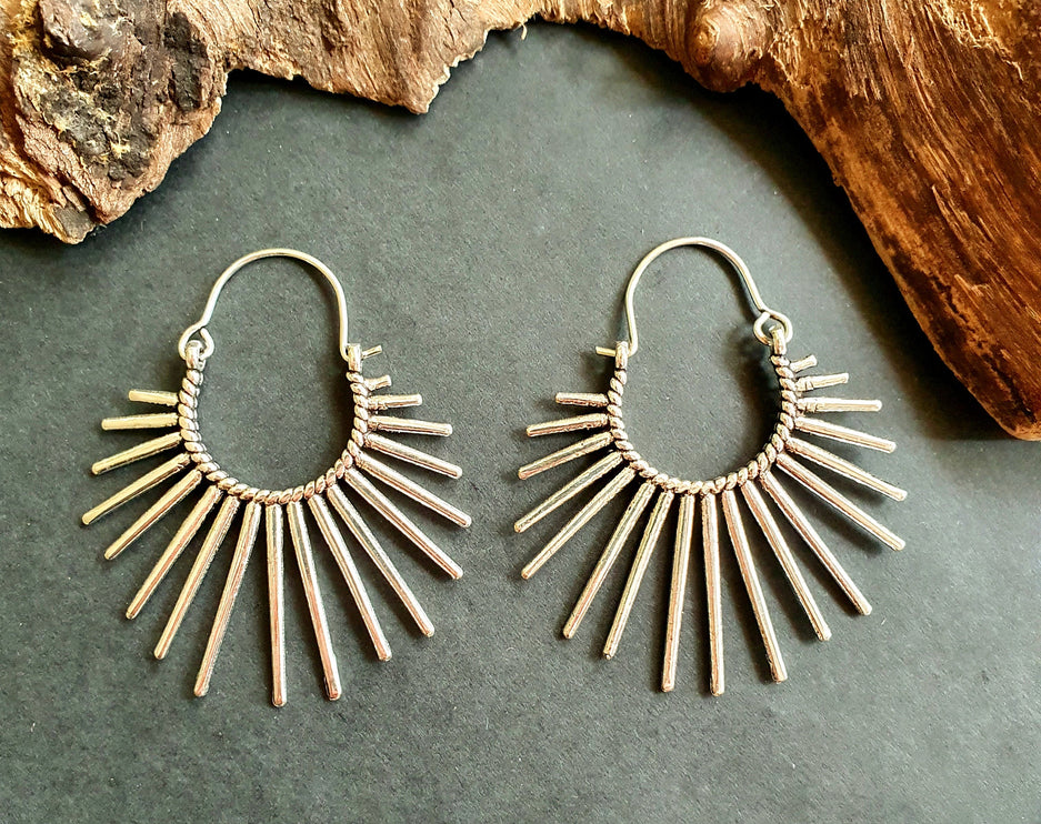 Large Sun Earrings / Silver / Brass / Hoops / Galaxy Boho Bohemian Geometric Yoga Ethnic Boho Rustic Chic Gypsy Spiral Hippie Tribal style