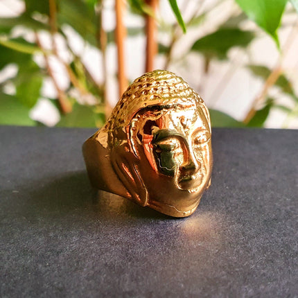 Gold Buddha Ring / Signet Ring / Buddhist / Yoga / Unisex / Mens Ring / Ethnic / Boho / Mens jewelery / mens gift