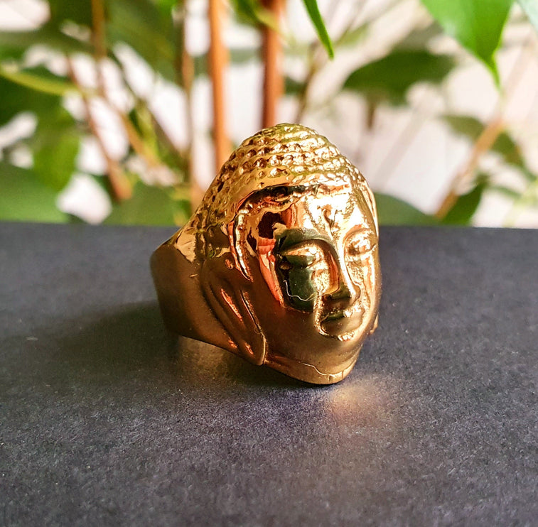 Gold Buddha Ring / Signet Ring / Buddhist / Yoga / Unisex / Mens Ring / Ethnic / Boho / Mens jewelery / mens gift