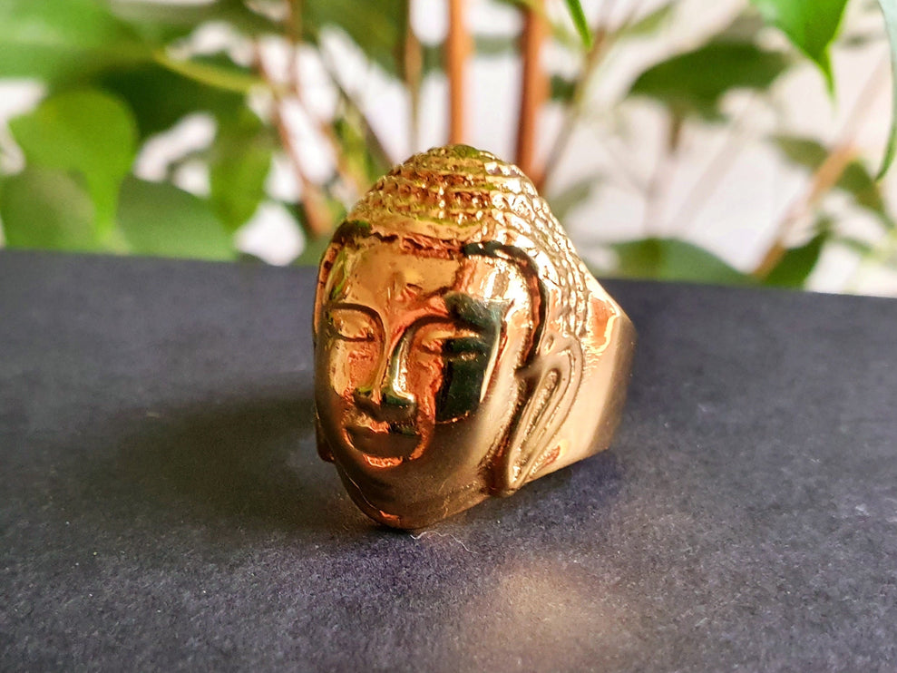 Gold Buddha Ring / Signet Ring / Buddhist / Yoga / Unisex / Mens Ring / Ethnic / Boho / Mens jewelery / mens gift