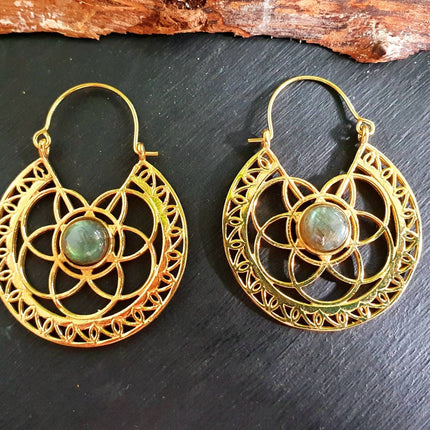 Labradorite & Brass Hoop Earrings Ethnic, rustic, yoga, hippie, gypsy, pretty, psy, boho, bohemian, festival