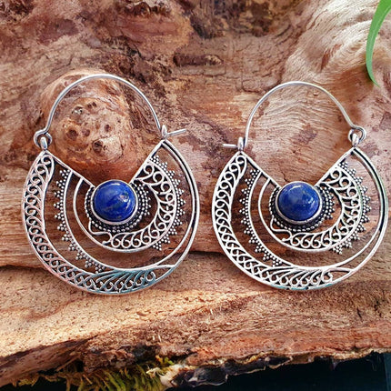 Silver Ethnic Lapis Lazuli Earrings Ethnic, Blue Stone , rustic, yoga, hippie, gypsy, pretty, psy, boho, bohemian, festival