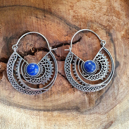 Silver Ethnic Lapis Lazuli Earrings Ethnic, Blue Stone , rustic, yoga, hippie, gypsy, pretty, psy, boho, bohemian, festival