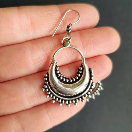 Ethnic Silver Dangle Earrings / Illuminati / Mandala / Geometric / Rustic / Hippie / Gypsy / Psy / Boho / Bohemian /