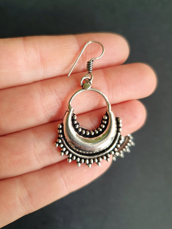 Ethnic Silver Dangle Earrings / Illuminati / Mandala / Geometric / Rustic / Hippie / Gypsy / Psy / Boho / Bohemian /