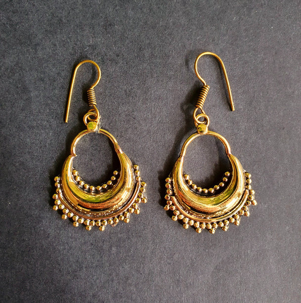 Ethnic Brass Dangle Earrings / Illuminati / Mandala / Geometric / Rustic / Hippie / Gypsy / Psy / Boho / Bohemian /