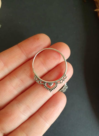 Boho Infinity Silver Hoops, Intricate Details Ethnic Silver Earrings, Pair of Bohemian Hoop Earrings
