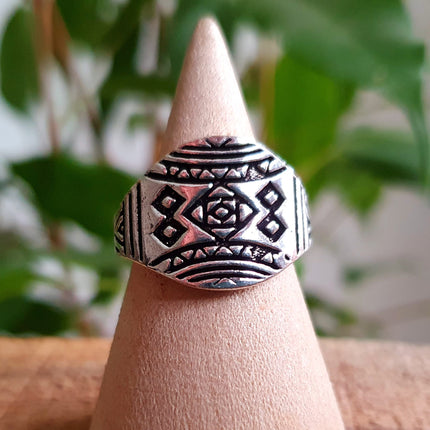 Aztec Silver Ring / Unisex / Mens / Touareg / Geometric / Boho / Ethnic / Rustic / Festival / Bohemian / Hippie / Gypsy / Psy