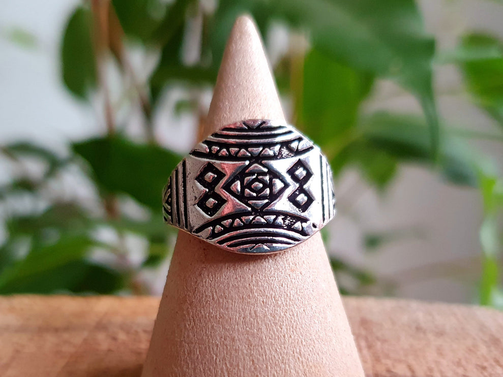 Aztec Silver Ring / Unisex / Mens / Touareg / Geometric / Boho / Ethnic / Rustic / Festival / Bohemian / Hippie / Gypsy / Psy