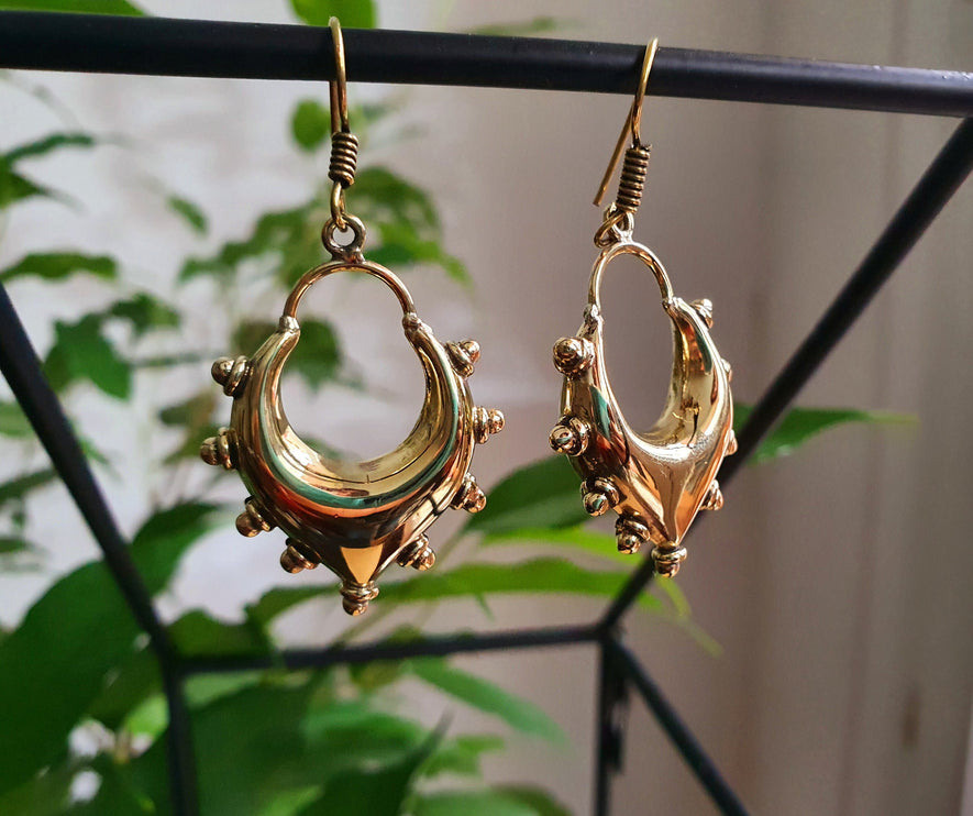 Ethnic Brass Dangle Earrings / Illuminati / Mandala / Geometric / Rustic / Hippie / Gypsy / Psy / Boho / Bohemian /