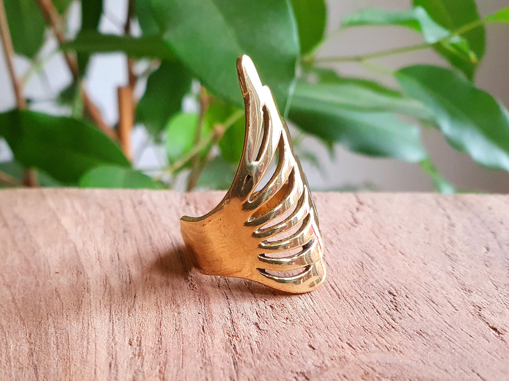 Gold Angel Wings Ring / Brass / Ethnic, Geometric, rustic, yoga, hippie, gypsy, pretty, psy, boho, bohemian, festival