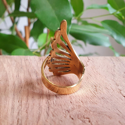 Gold Angel Wings Ring / Brass / Ethnic, Geometric, rustic, yoga, hippie, gypsy, pretty, psy, boho, bohemian, festival