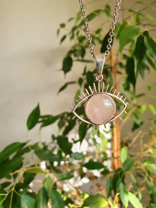 Moonstone Silver Evil Eye Necklace / Stainless Steel Chain / Stone / Ethnic / Hypoallergenic / Third Eye / Illuminati