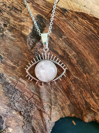 Moonstone Silver Evil Eye Necklace / Stainless Steel Chain / Stone / Ethnic / Hypoallergenic / Third Eye / Illuminati