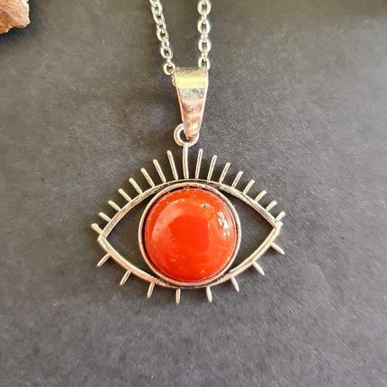 Silver Evil Eye Necklace / Cornelian / Stainless Steel Chain / Stone / Ethnic / Hypoallergenic / Third Eye / Illuminati