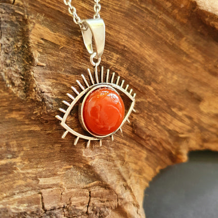 Silver Evil Eye Necklace / Cornelian / Stainless Steel Chain / Stone / Ethnic / Hypoallergenic / Third Eye / Illuminati