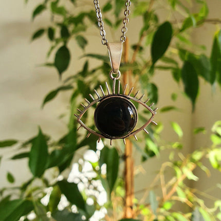 Silver Evil Eye Necklace / Black Onyx / Stainless Steel Chain / Stone / Ethnic / Hypoallergenic / Third Eye / Illuminati