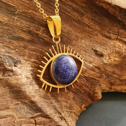 Lapis Lazuli Gold Eye of Protection Necklace / Third Eye / Hypoallergenic / Brass / Boho / Inca / Ethnic / Hypoallergenic / Illuminati