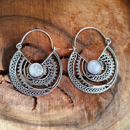 Silver Ethnic Moonstone Earrings Ethnic, rustic, yoga, hippie, gypsy, pretty, psy, boho, bohemian, festival