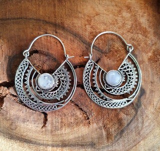 Silver Ethnic Moonstone Earrings Ethnic, rustic, yoga, hippie, gypsy, pretty, psy, boho, bohemian, festival