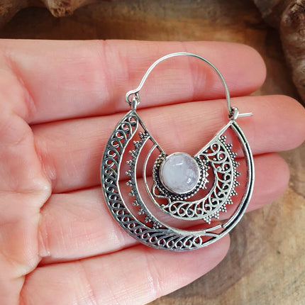 Silver Ethnic Moonstone Earrings Ethnic, rustic, yoga, hippie, gypsy, pretty, psy, boho, bohemian, festival