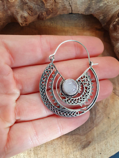 Silver Ethnic Moonstone Earrings Ethnic, rustic, yoga, hippie, gypsy, pretty, psy, boho, bohemian, festival