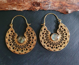 Labradorite & Brass Hoop Earrings Ethnic, rustic, yoga, hippie, gypsy, pretty, psy, boho, bohemian, festival