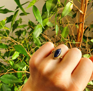 Lapis Lazuli Brass Ring / Bohemian / Ethnic / Festival / BirthStone / Gypsy / Tribal / Boho / Hippie / Festival / Rustic / Psy