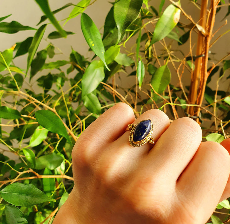 Lapis Lazuli Brass Ring / Bohemian / Ethnic / Festival / BirthStone / Gypsy / Tribal / Boho / Hippie / Festival / Rustic / Psy