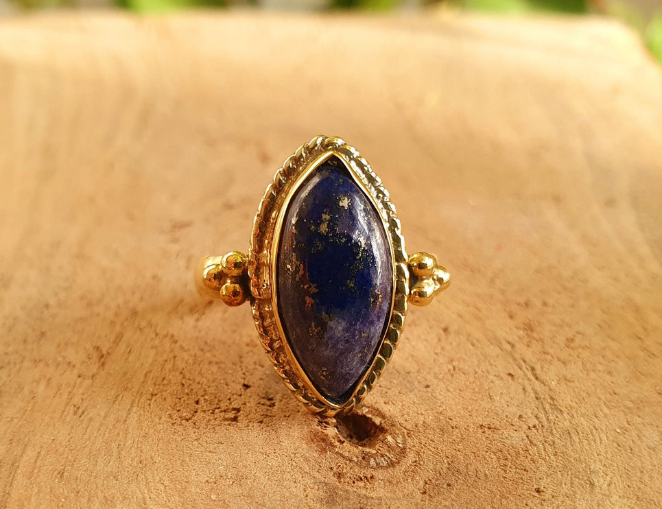 Lapis Lazuli Brass Ring / Bohemian / Ethnic / Festival / BirthStone / Gypsy / Tribal / Boho / Hippie / Festival / Rustic / Psy