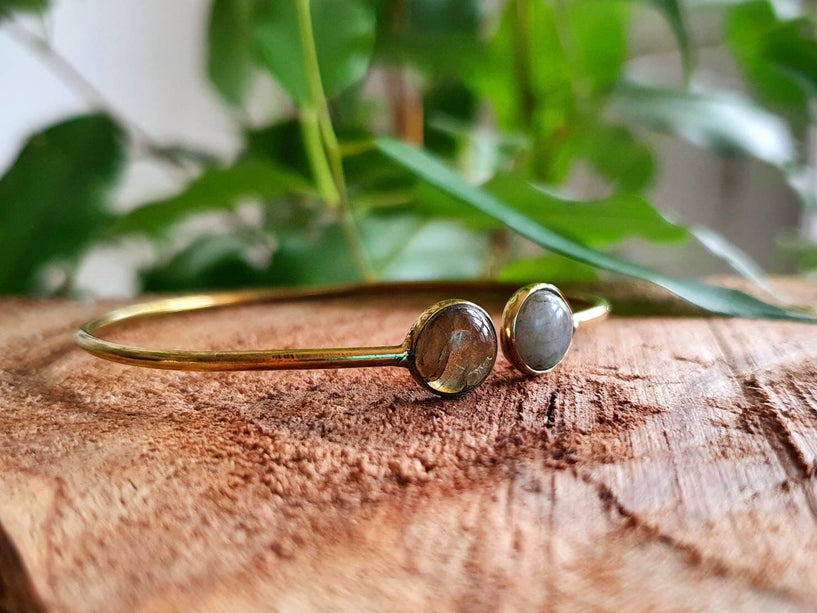 Labradorite Boho Bracelet / Bangle / Brass / Ethnic / Rustic / Bohemian / Hippie / Gypsy / Psy / Chic / Jewellery / Body / Adjustable