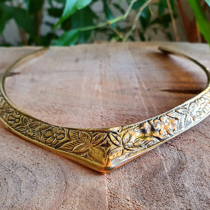 Ethnic Choker Brass Necklace / Rustic / Gypsy / Lightweight / Boho / Tribal / Hippie / Rustic / Vegan / Aztec