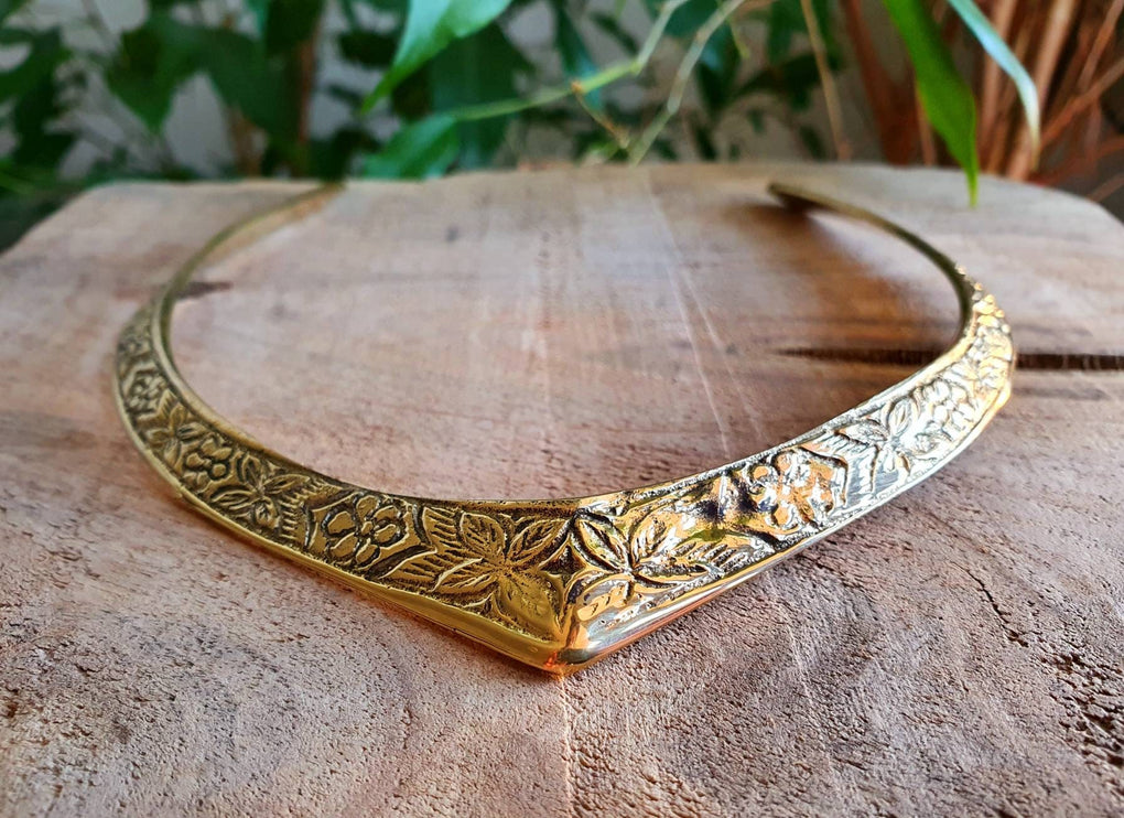 Ethnic Choker Brass Necklace / Rustic / Gypsy / Lightweight / Boho / Tribal / Hippie / Rustic / Vegan / Aztec