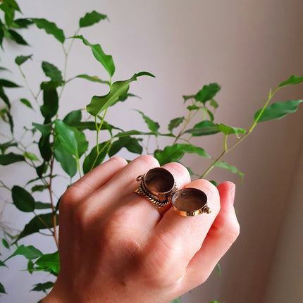 Gold Poison Ring / Brass & Turquoise / Alchemy / Locket Ring / Boho / Bohemian / Rustic / Tribal / Gypsy / Festival / Healing / Festival